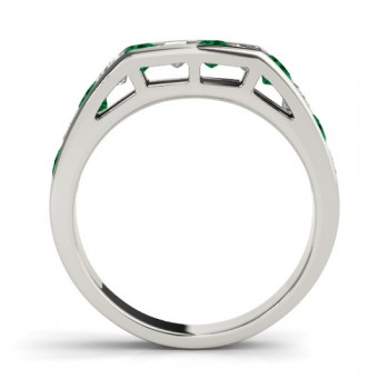 Diamond and Emerald Accented Wedding Band Platinum 1.20ct