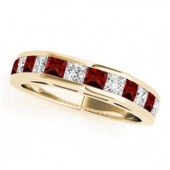 Diamond and Garnet Accented Wedding Band 14k Yellow Gold 1.20ct