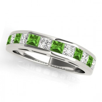 Diamond and Peridot Accented Wedding Band Platinum 1.20ct