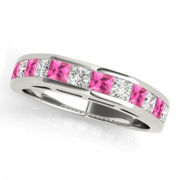 Diamond and Pink Sapphire Accented Wedding Band Platinum 1.20ct