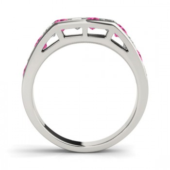 Diamond and Pink Sapphire Accented Wedding Band Platinum 1.20ct