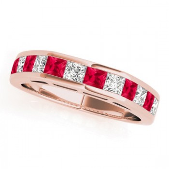 Diamond and Ruby Accented Wedding Band 14k Rose Gold 1.20ct