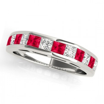 Diamond and Ruby Accented Wedding Band Platinum 1.20ct