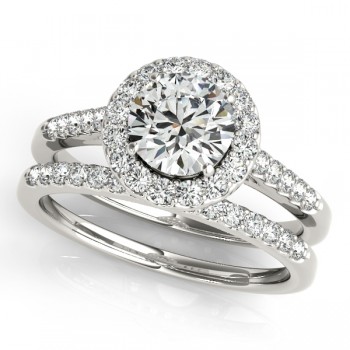 Halo Round Diamond Engagement Ring 14k White Gold (1.61ct)