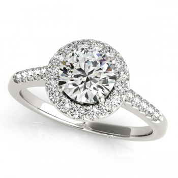 Halo Round Diamond Engagement Ring 14k White Gold (1.61ct)