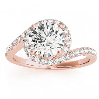 Diamond Halo Swirl Bridal Engagement Ring Set14k Rose Gold 0.43ct