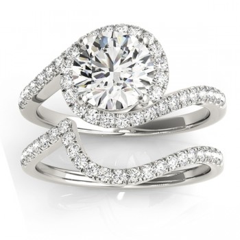 Lab Grown Diamond Halo Swirl Bridal Engagement Ring Set Palladium 0.43ct