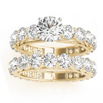 Luxury Diamond Eternity Bridal Ring Set 14k Yellow Gold 4.57ct