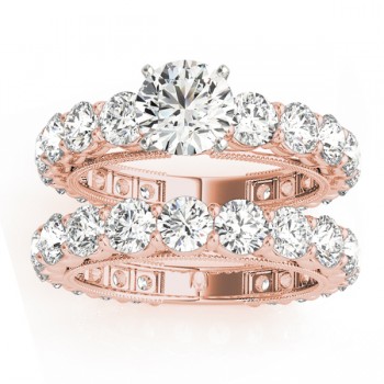 Luxury Diamond Eternity Bridal Ring Set 18k Rose Gold 4.57ct