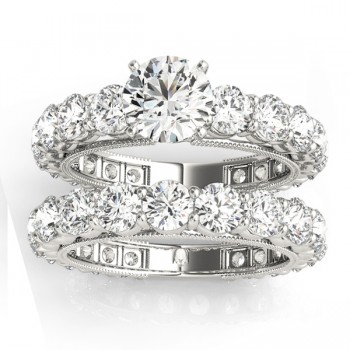 Luxury Diamond Eternity Bridal Ring Set 18k White Gold 4.57ct