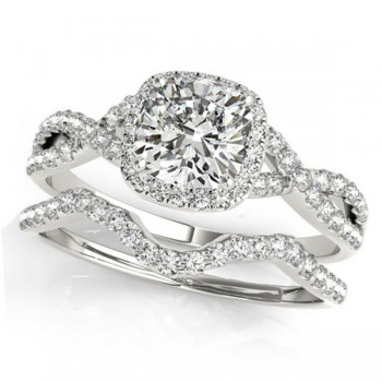 Twisted Cushion Diamond Engagement Ring Bridal Set 14k White Gold (1.07ct)