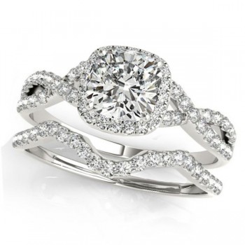 Twisted Cushion Moissanite Bridal Sets 14k White Gold (1.07ct)