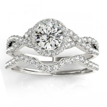 Twisted Infinity Engagement Ring Bridal Set 14k White Gold 0.27ct