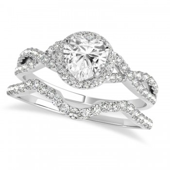 Twisted Heart Diamond Engagement Ring Bridal Set 18k White Gold (1.07ct)