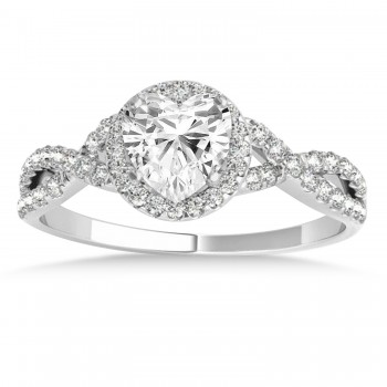 Twisted Heart Diamond Engagement Ring Bridal Set 18k White Gold (1.07ct)