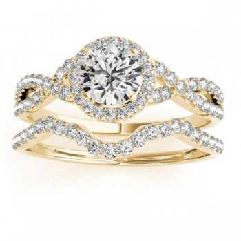 Twisted Infinity Engagement Ring Bridal Set 18k Yellow Gold 0.27ct
