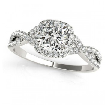 Twisted Cushion Diamond Engagement Ring Bridal Set Platinum (1.07ct)