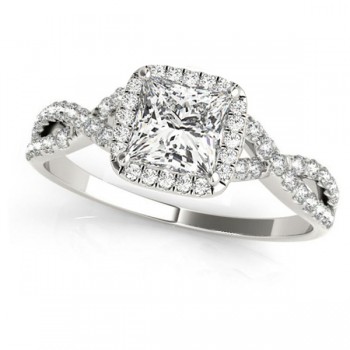 Twisted Princess Diamond Engagement Ring Bridal Set Platinum (0.57ct)