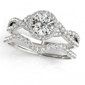 Twisted Round Diamond Engagement Ring Bridal Set Platinum (0.57ct)