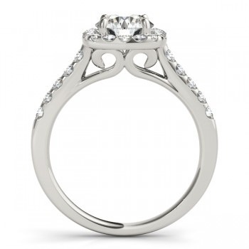 Square Halo Round Diamond Engagement Ring 18k White Gold (1.38ct)
