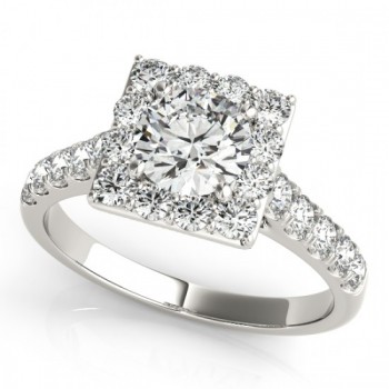 Diamond Halo Square Border Engagement Ring Platinum (3.05ct)