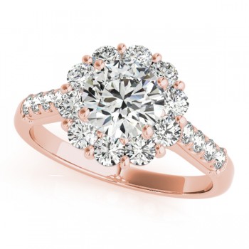 Floral Halo Round Diamond Engagement Ring 14k Rose Gold (1.82ct)