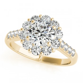 Floral Halo Round Diamond Engagement Ring 14k Yellow Gold (1.82ct)