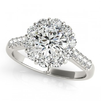 Floral Halo Round Diamond Engagement Ring Platinum (1.82ct)
