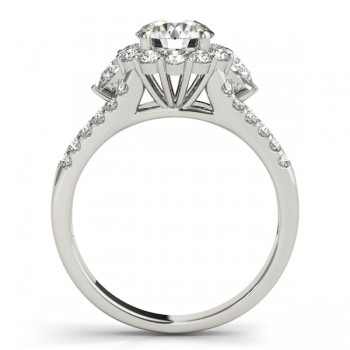 Diamond Halo w/ Pear Accent Engagement Ring 14k White Gold 0.91ct