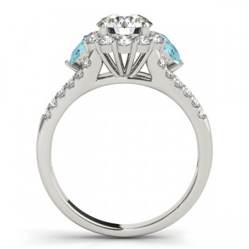 Diamond Halo w/ Aquamarine Pear Ring Platinum 0.91ct