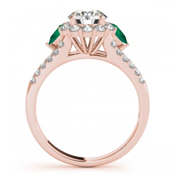 Diamond Halo w/ Emerald Pear Ring 14k Rose Gold 0.91ct