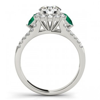 Diamond Halo w/ Emerald Pear Ring Platinum 0.91ct