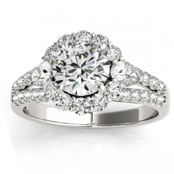 Diamond Halo w/ Pear Sidestone Bridal Set Platinum 1.17ct