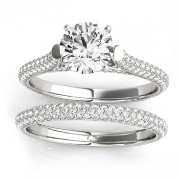 Diamond Accented Bridal Set Setting 14K White Gold (1.02ct)