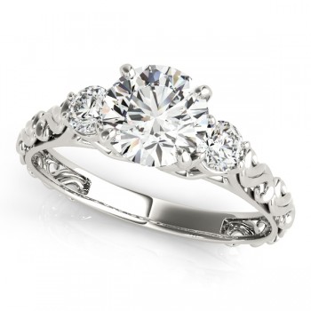 Vintage Heirloom Lab Diamond Three Stone Engagement Ring 14k White Gold (2.25ct)