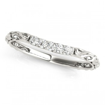 Vintage Heirloom Filigree Lab Diamond Wedding Band 14k White Gold (0.10ct)
