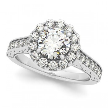 Diamond Halo Bridal Set w/ Flower Ring & Band 14k White Gold (2.96ct)