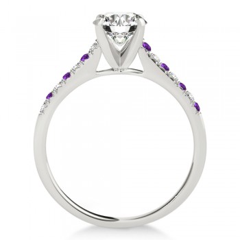 Diamond & Amethyst Single Row Engagement Ring 14k White Gold (0.11ct)