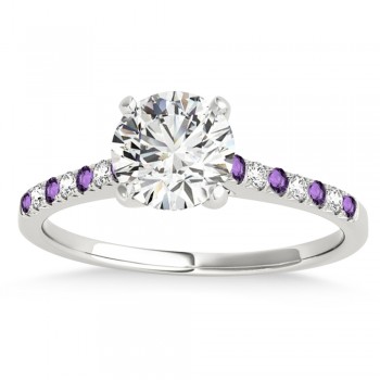 Diamond & Amethyst Single Row Engagement Ring Platinum (0.11ct)