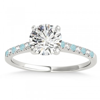 Diamond & Aquamarine Single Row Engagement Ring 14k White Gold (0.11ct)