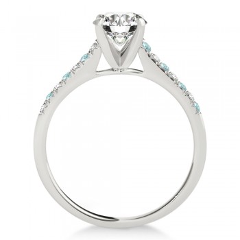 Diamond & Aquamarine Single Row Engagement Ring 18k White Gold (0.11ct)