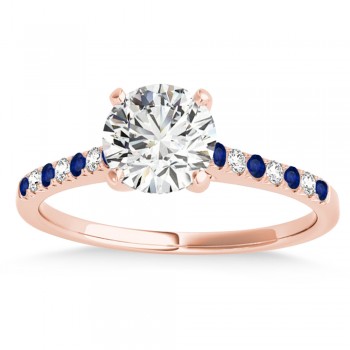 Diamond & Blue Sapphire Single Row Engagement Ring 14k Rose Gold (0.11ct)