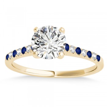 Diamond & Blue Sapphire Single Row Engagement Ring 14k Yellow Gold (0.11ct)