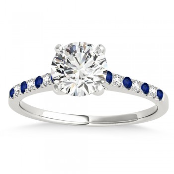 Diamond & Blue Sapphire Single Row Engagement Ring 18k White Gold (0.11ct)