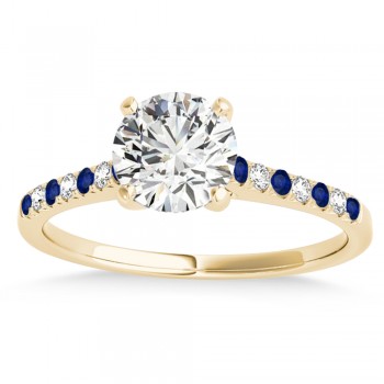 Diamond & Blue Sapphire Single Row Engagement Ring 18k Yellow Gold (0.11ct)