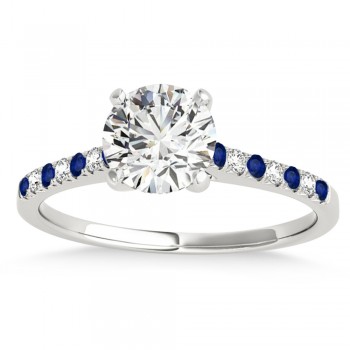 Diamond & Blue Sapphire Single Row Engagement Ring Platinum (0.11ct)