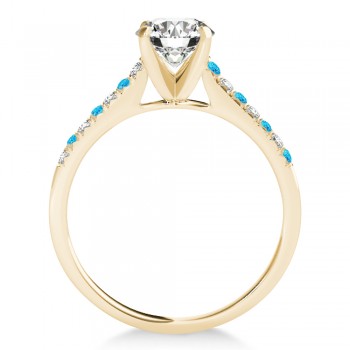 Diamond & Blue Topaz Single Row Engagement Ring 14k Yellow Gold (0.11ct)