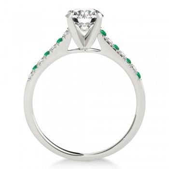 Diamond & Emerald Single Row Engagement Ring 14k White Gold (0.11ct)