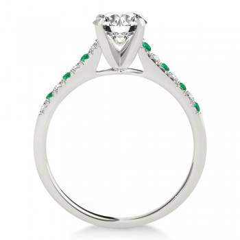 Diamond & Emerald Single Row Engagement Ring 18k White Gold (0.11ct)