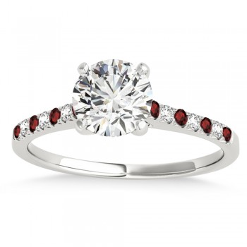 Diamond & Garnet Single Row Engagement Ring 14k White Gold (0.11ct)